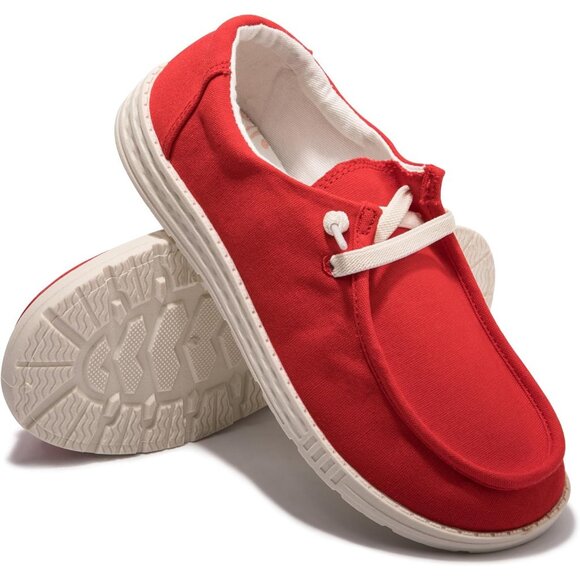 Women's V-Red Fashion Casual Walking Canvas Low Top Flats  Sneakers Shoes - Picture 4 of 5